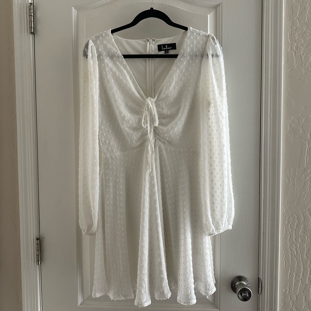 Short white Swiss dot Lulus dress